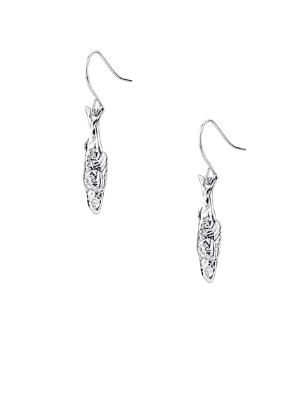 Silver-Tone Mini Fishbone Stud Earrings