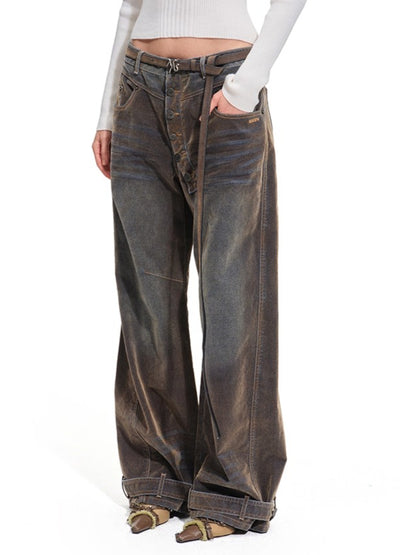Terracotta Velvet-Washed Wide-Leg Jeans
