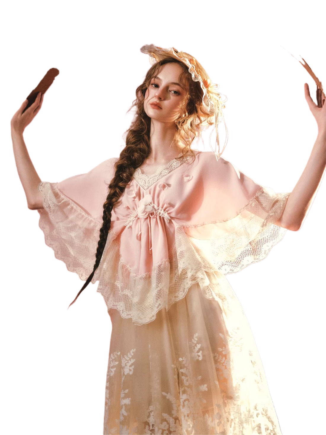 Peach Blossom Fan – French Lace V-Neck Blouse