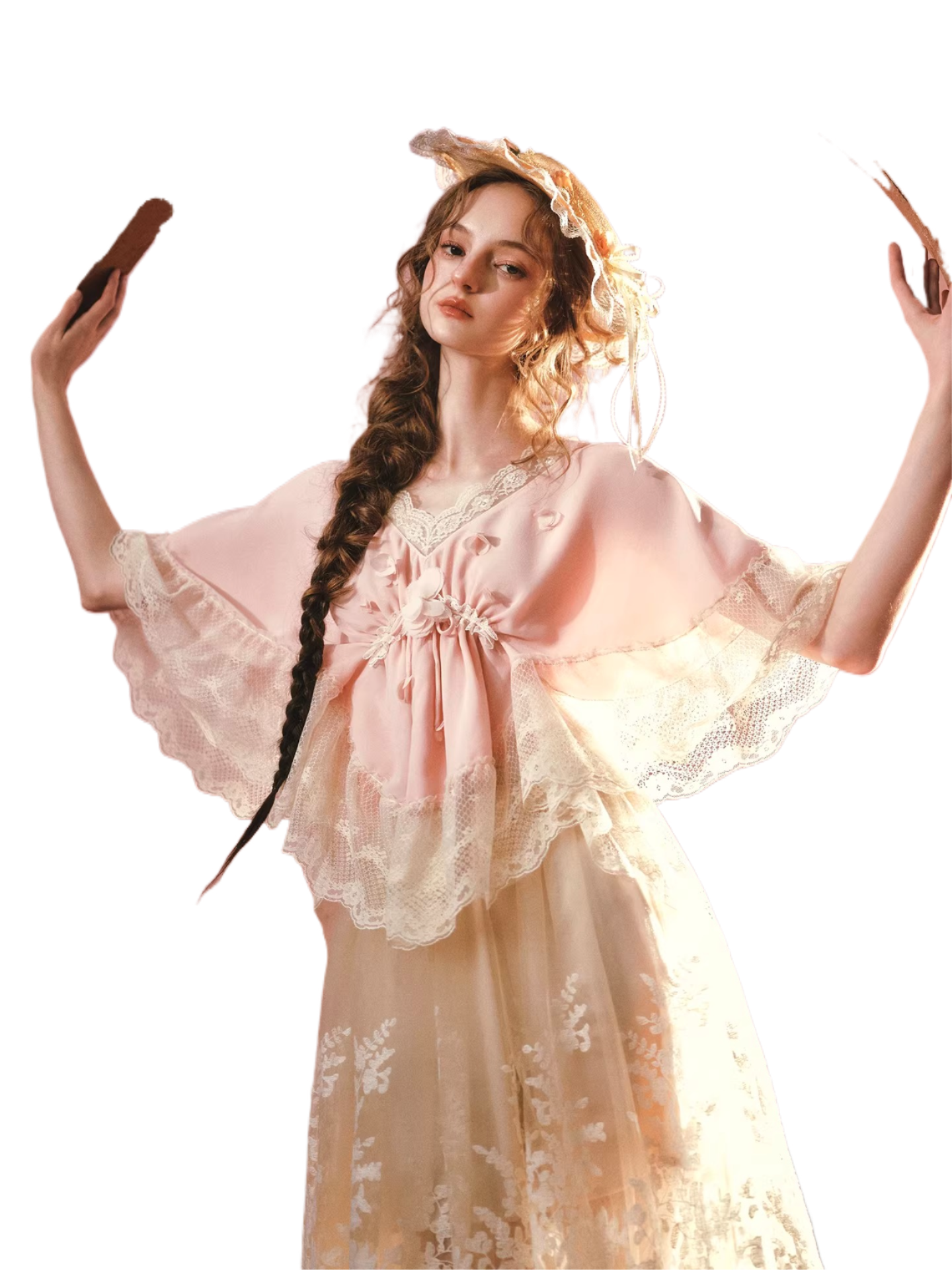 Peach Blossom Fan – French Lace V-Neck Blouse