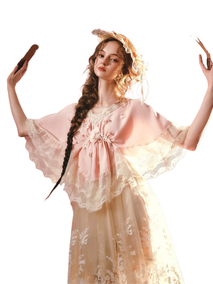 Peach Blossom Fan – French Lace V-Neck Blouse