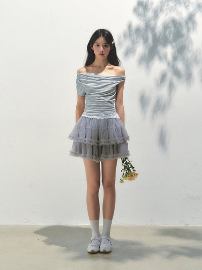 Grey Mesh Tiered A-Line Skirt - CHINASQUAD