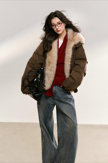 Two-Tone Faux Fur Collar Padded Jacket