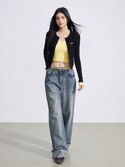 Vintage Wash Embroidered Wide-Leg Jeans