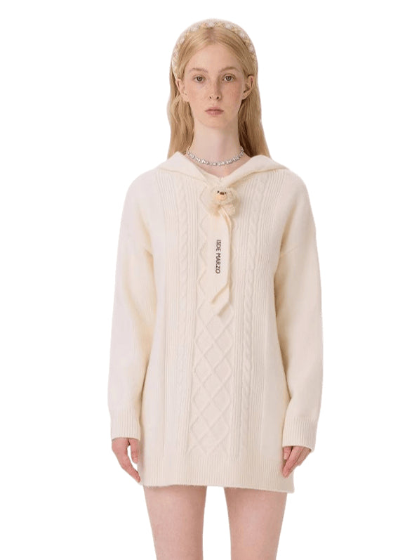 Hooded Knit Midi Dress Sweater