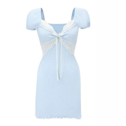 Dream French Pastoral Soft Knit Blue Dress