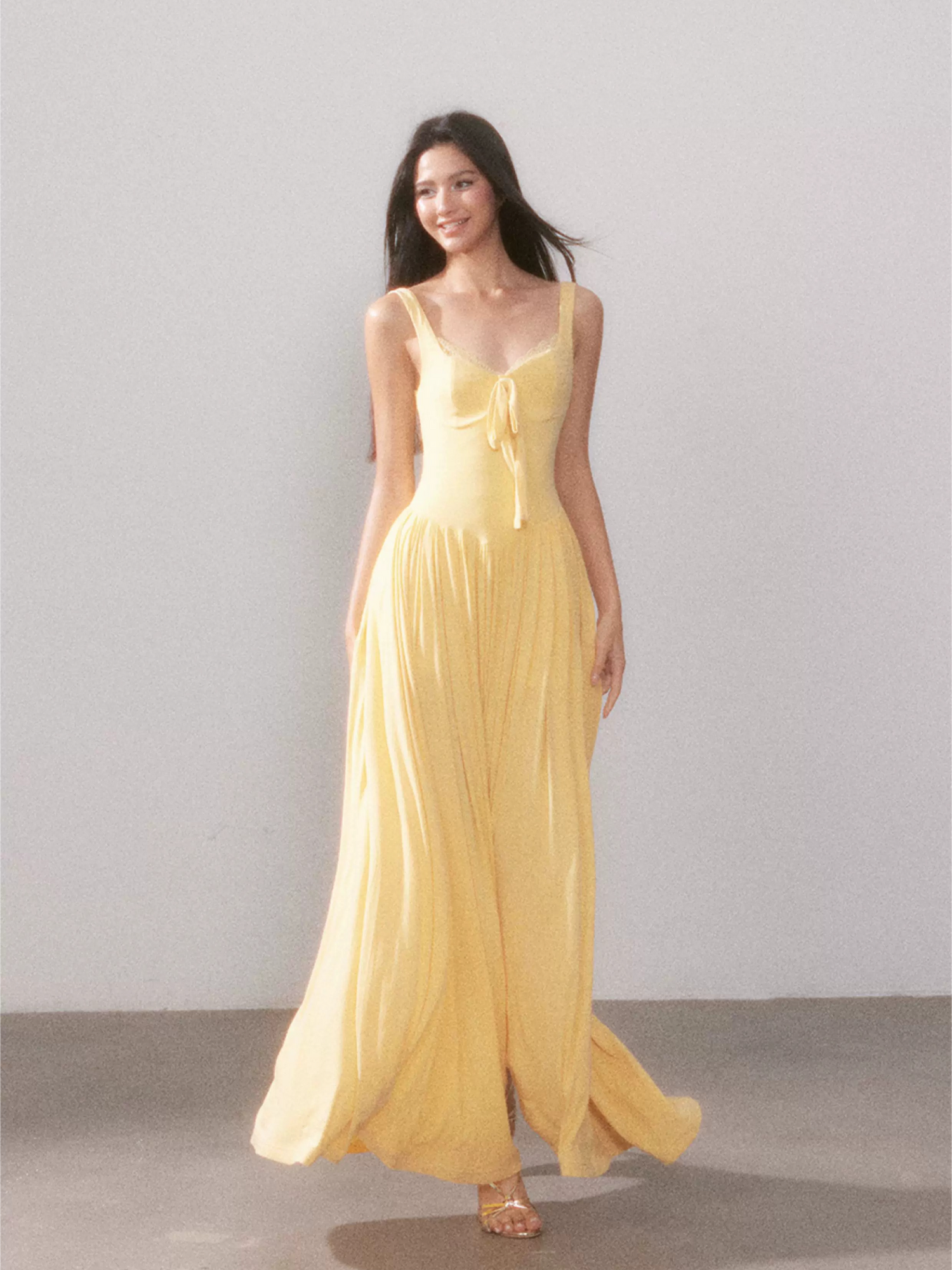 Mist Veil Muse Lace Knit Split Maxi Dress