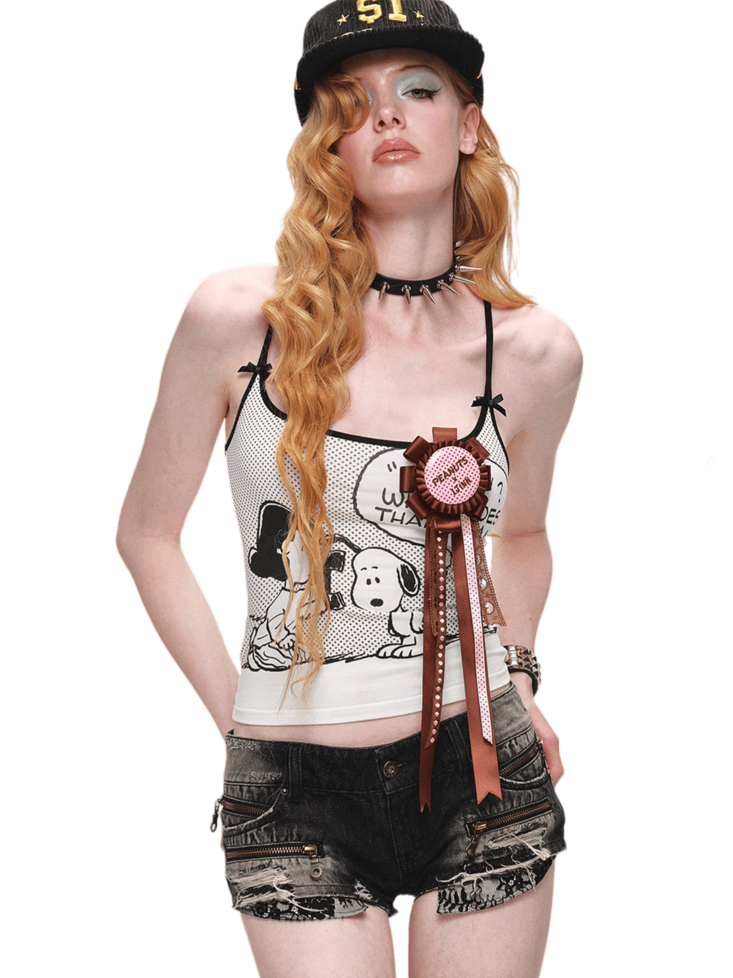 Snoopy Contrast Trim Fitted Camisole Top