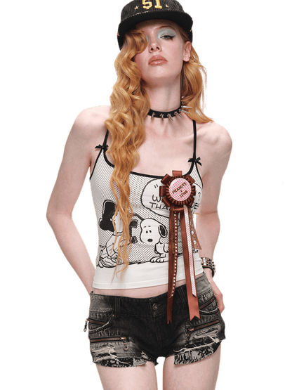Snoopy Contrast Trim Fitted Camisole Top