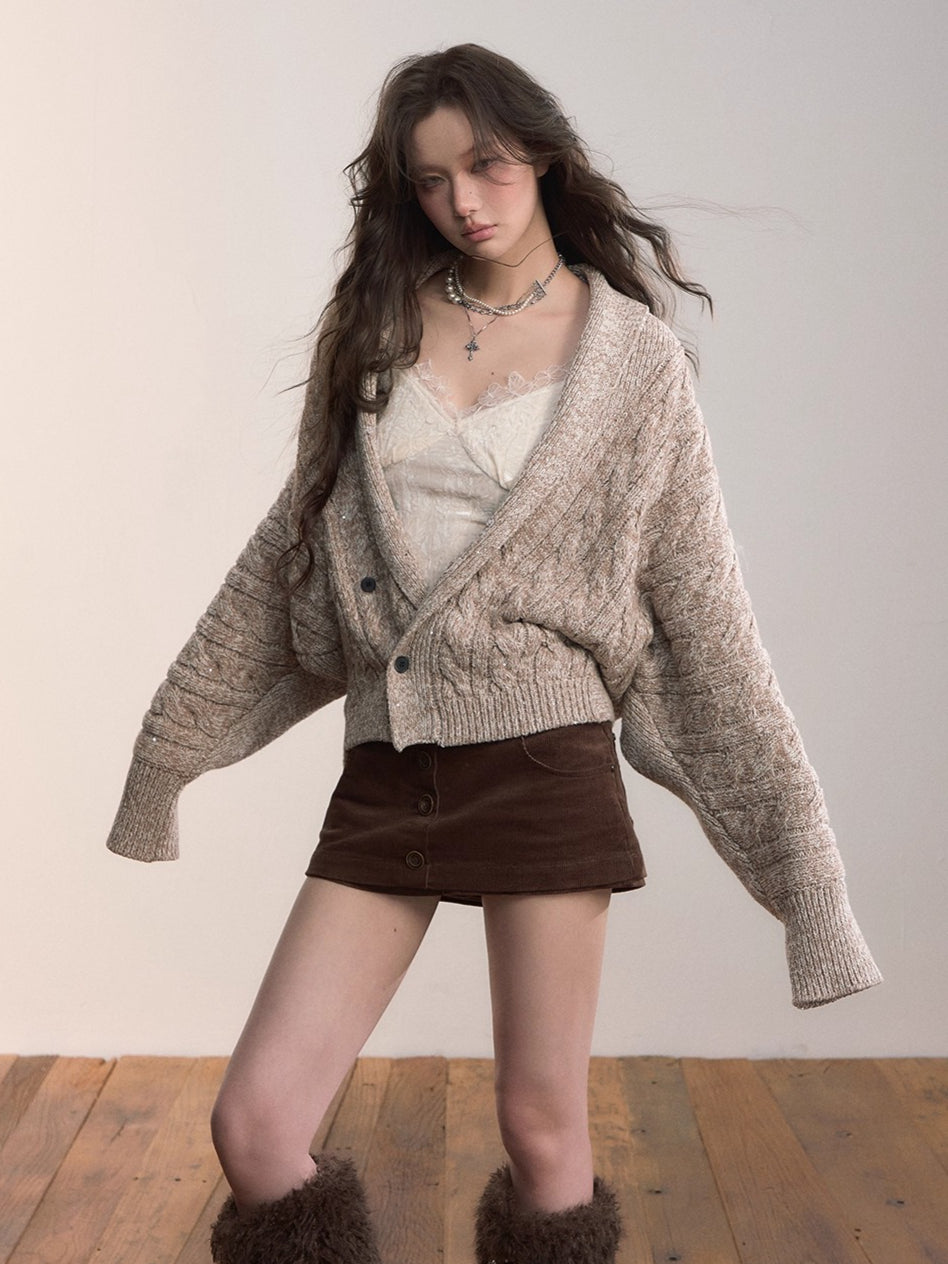 Detachable Faux Fur Collar Knit Cardigan