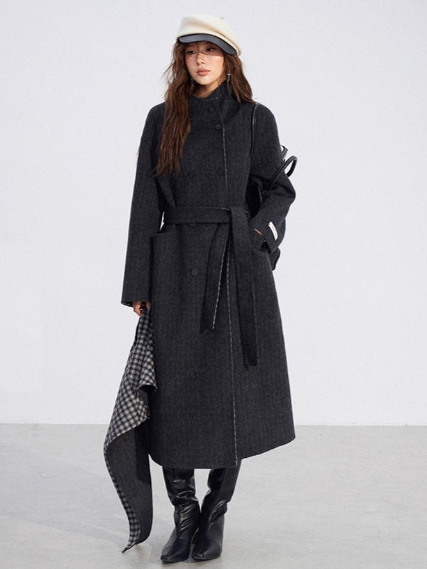Plaid Wool-Blend Double-Faced Coat