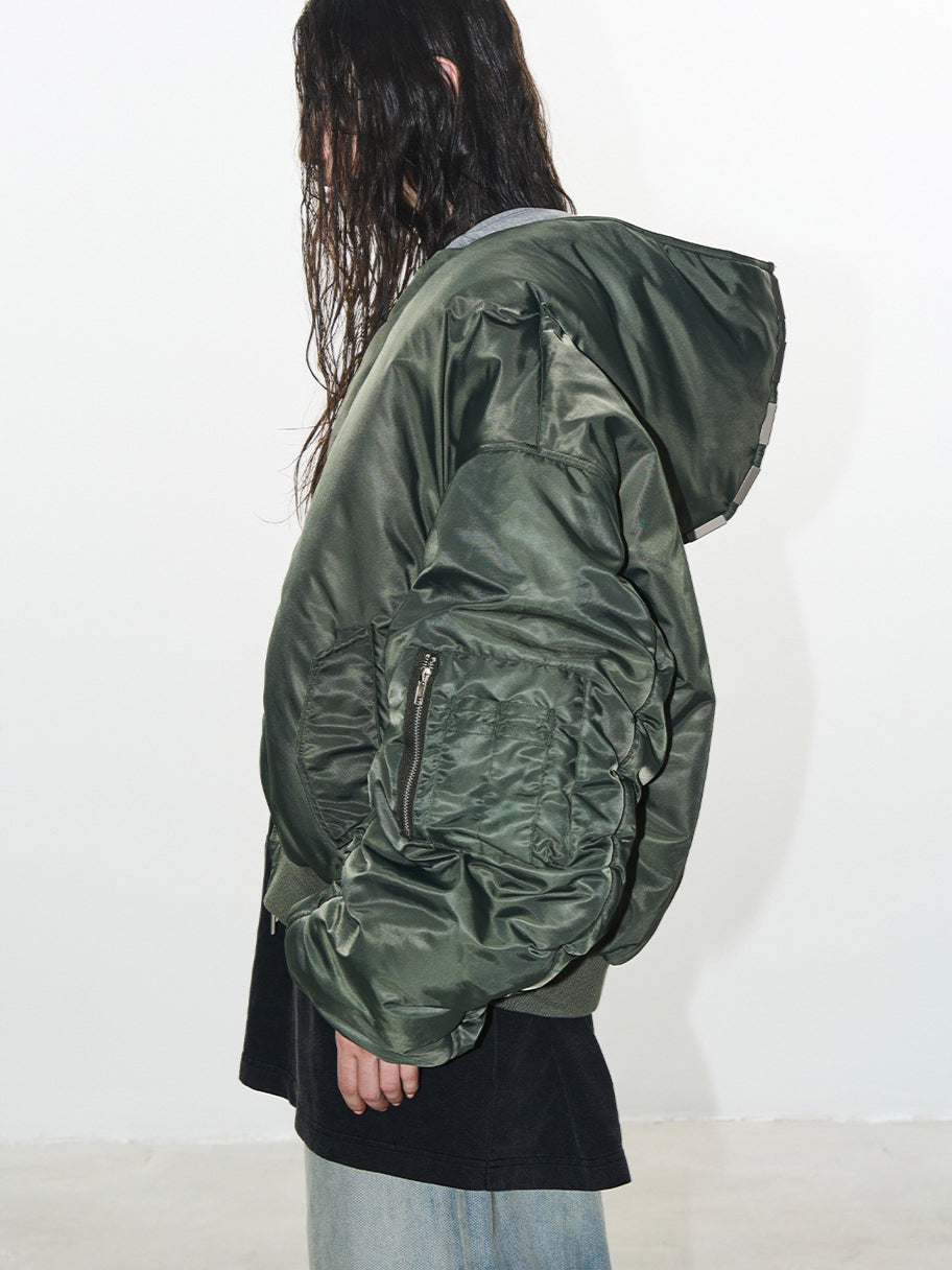 Contrast Color Hooded Bomber Jacket