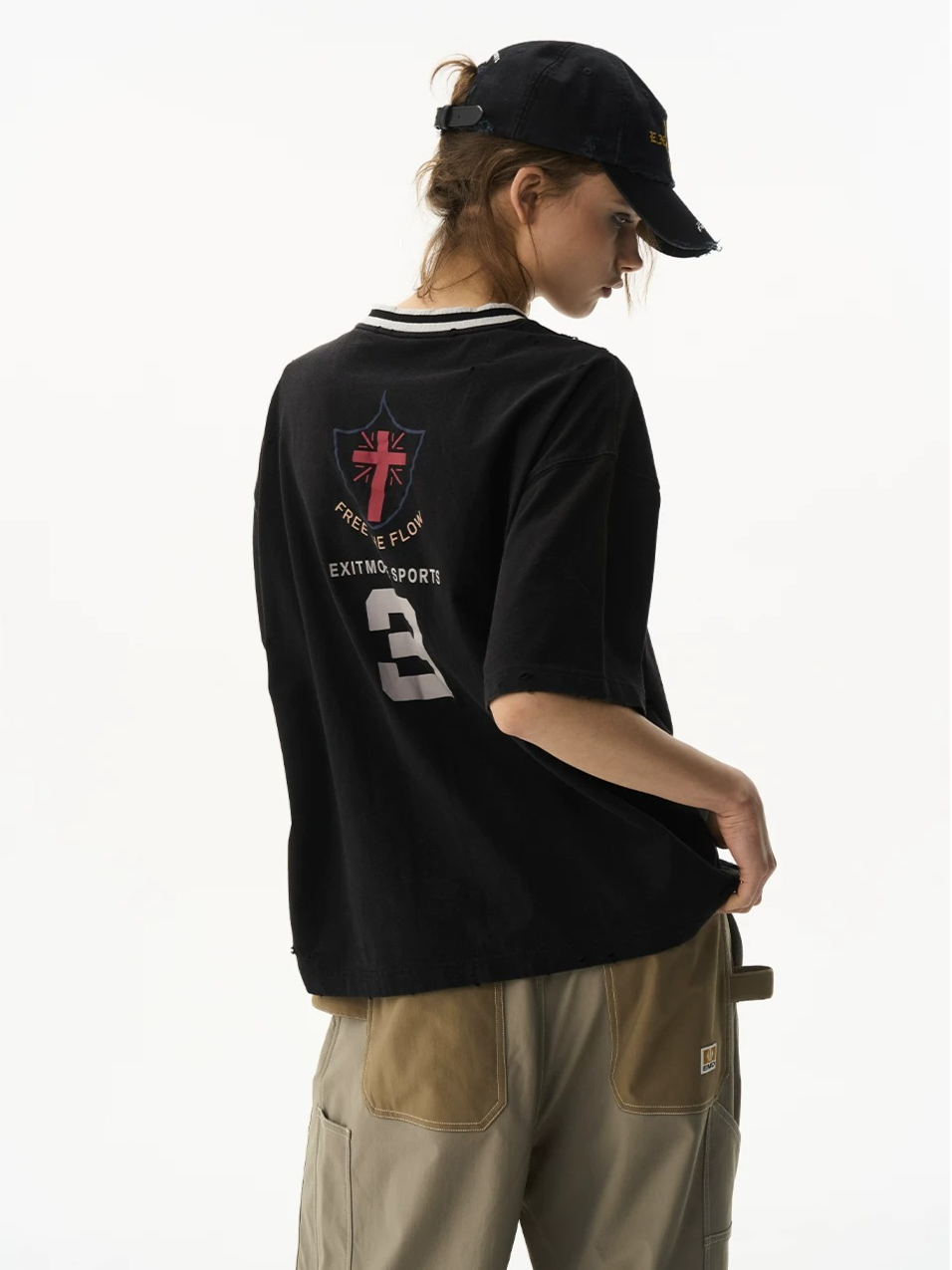 Washed Two-Tone Sport V-Neck Tee