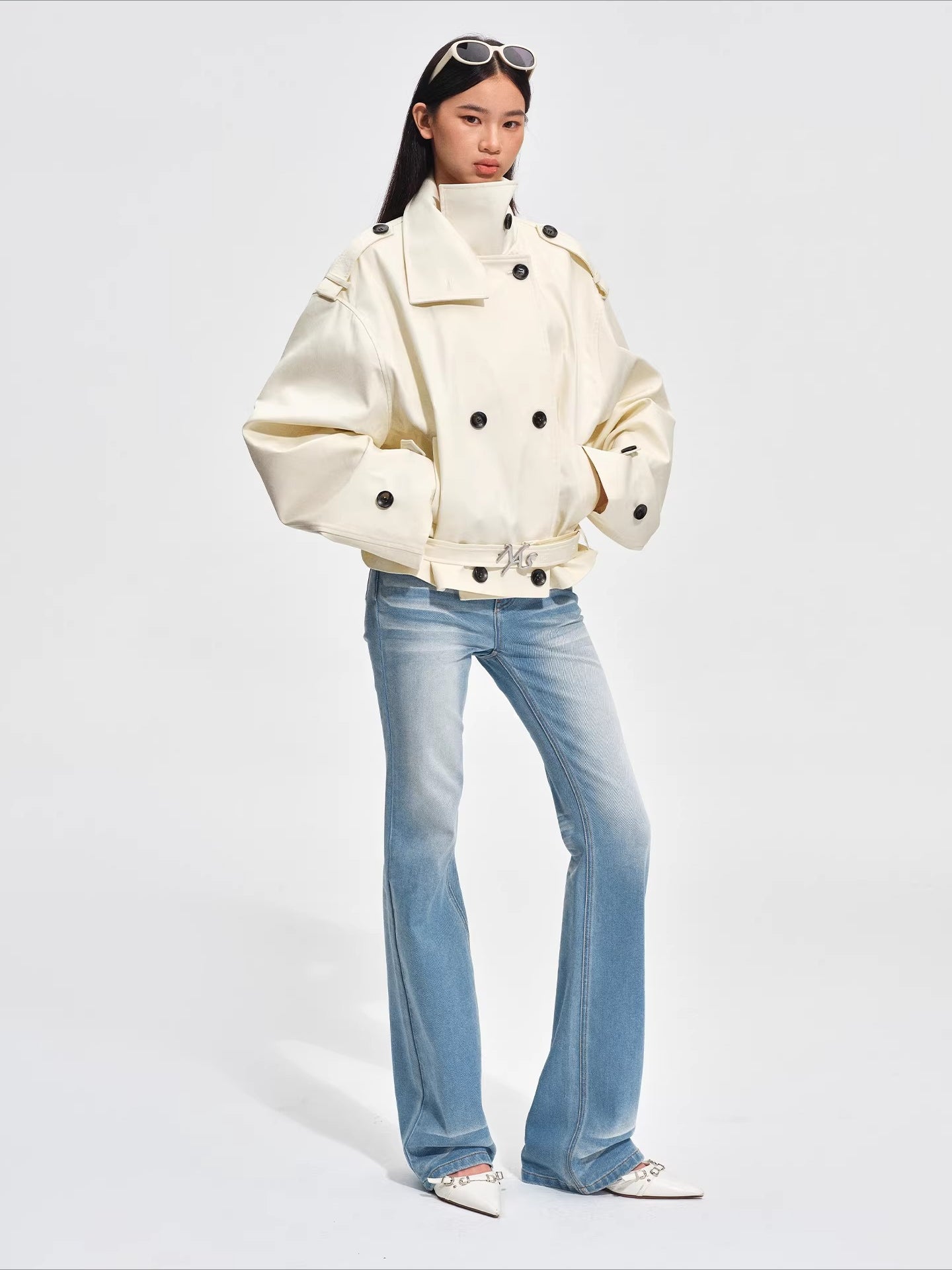 Washed Cotton-Tencel Moto-Style Short Jacket