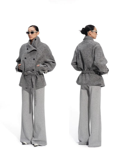 &quot;Djembe Series&quot; 90% Wool Bouclé Layered-Collar Wool Jacket