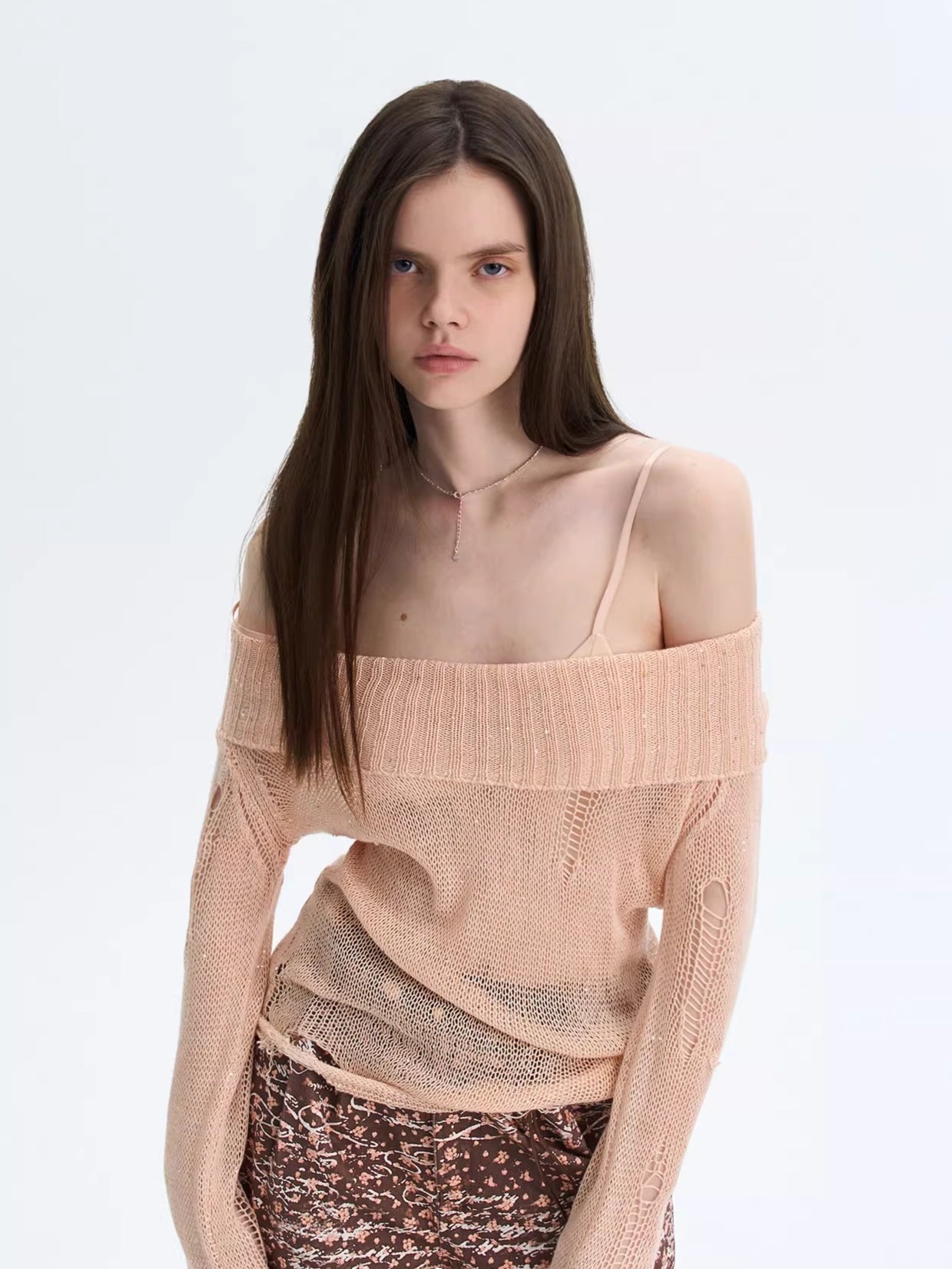 Off-Shoulder Sequin Cut-Out Knit Top