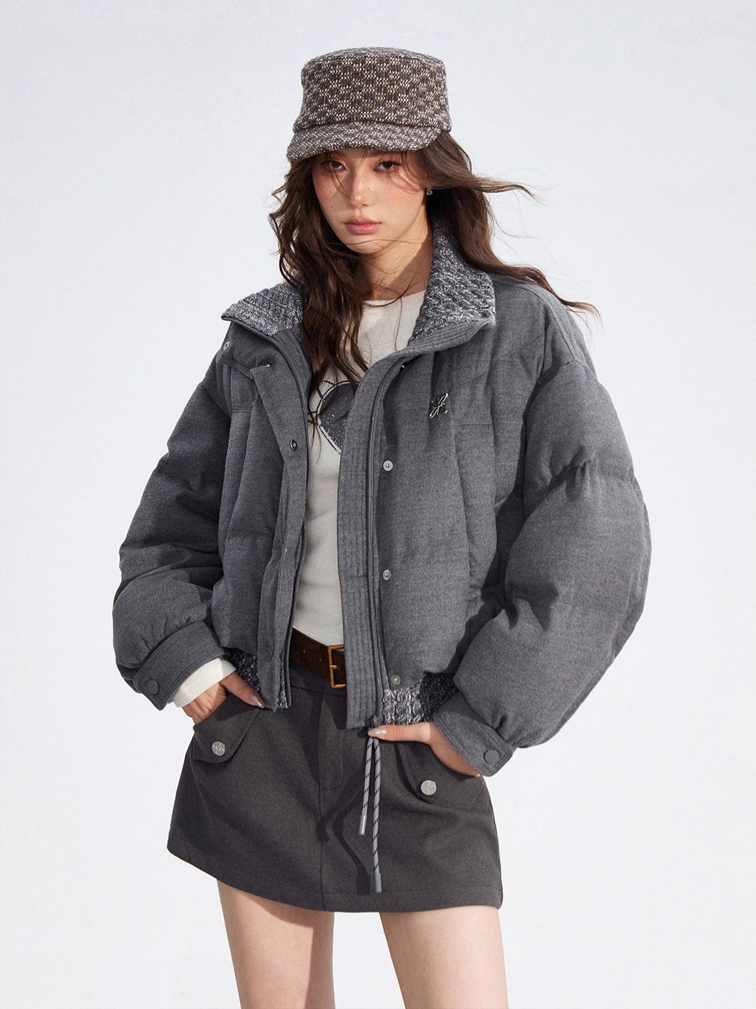 Wool-Blend Knit Spliced Down Jacket