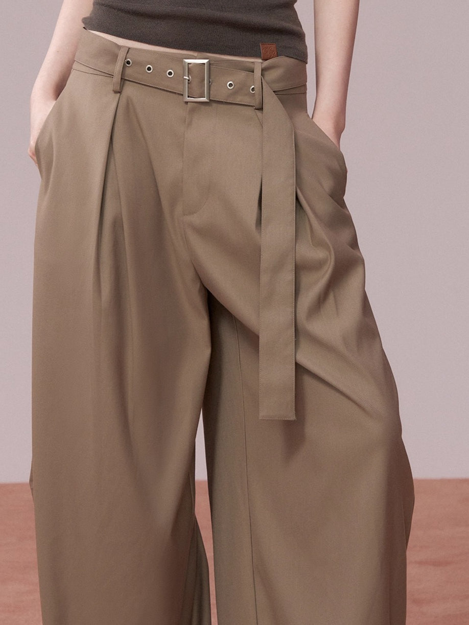 Tailored Drape Wide-Leg Suit Trousers