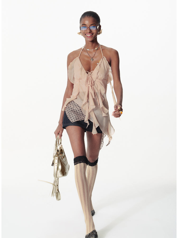 V-Neck Irregular Ruffled Cami