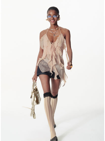 V-Neck Irregular Ruffled Cami