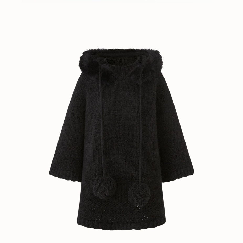 Winter Keepsake Wool-Blend Knitted Cape Dress