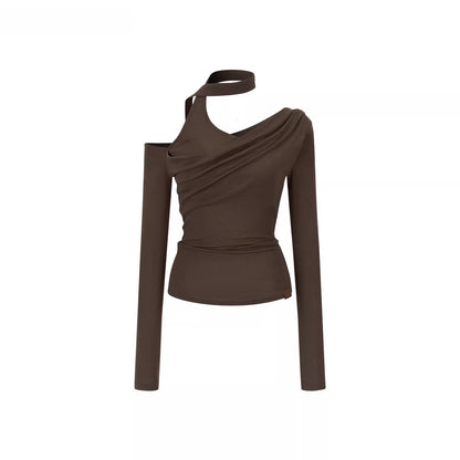 Asymmetric Off-Shoulder Knit T-Shirt