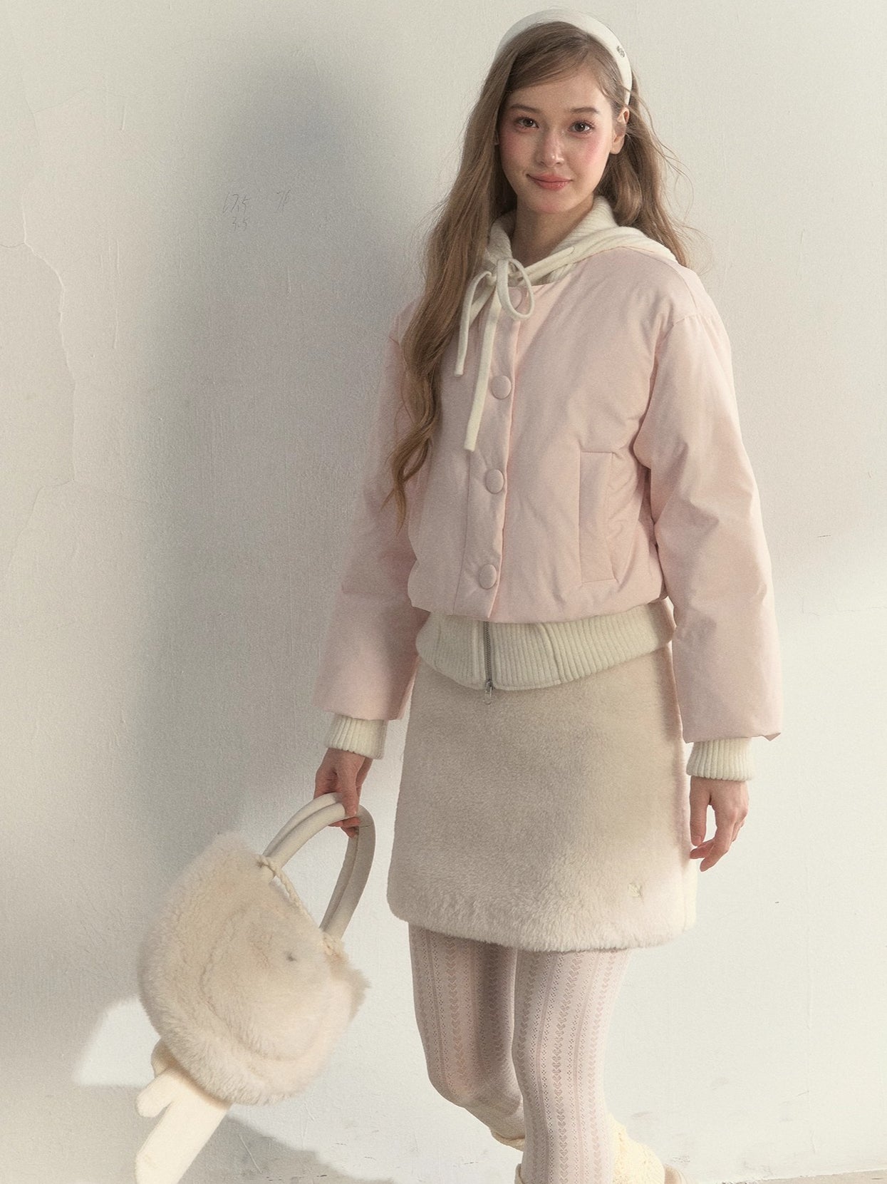 Glacier Pink Knit-Lined Hooded Down Jacket