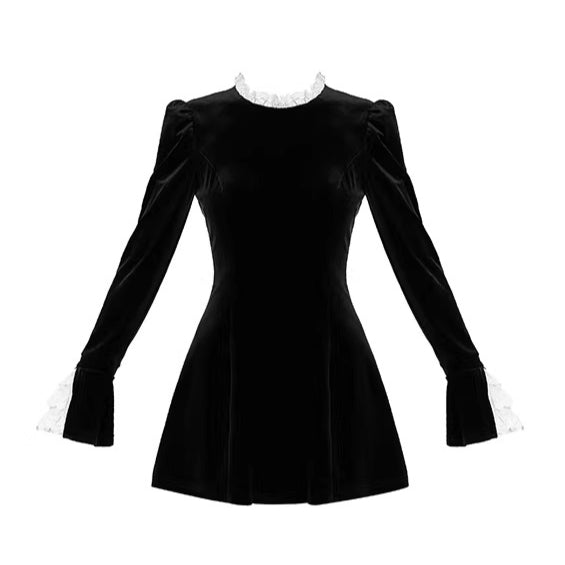 French Retro Lace-Collar Slim-Fit Dress