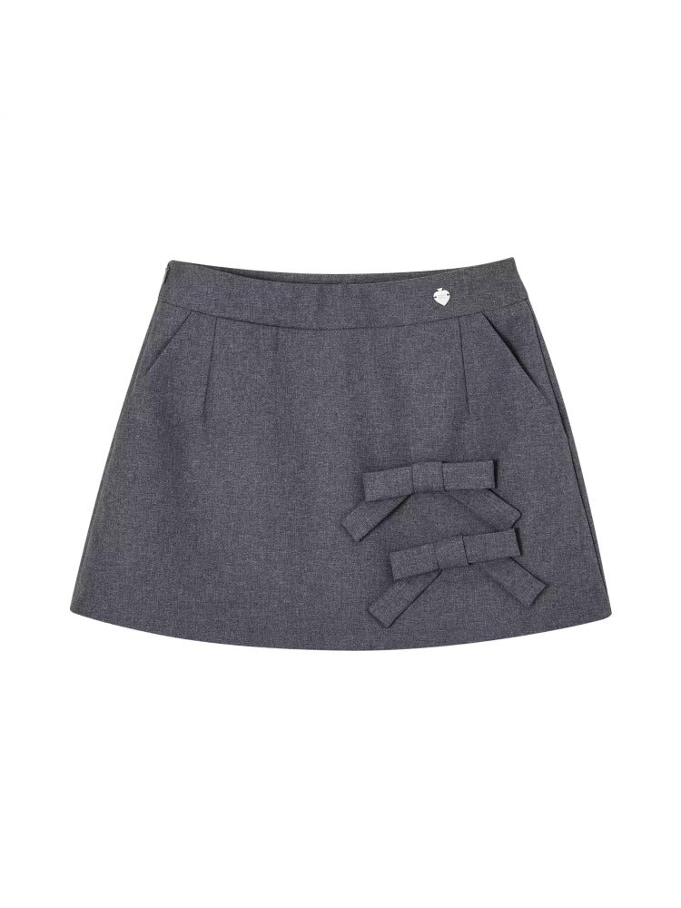 Black &amp; Gray 3D Bow Mini Skirt