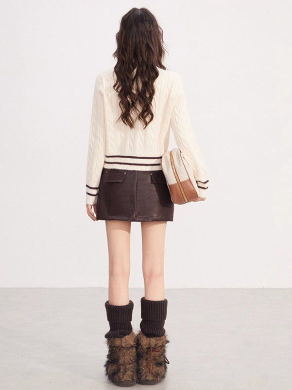 Layered-Effect Embroidered Knit V-Neck Sweater