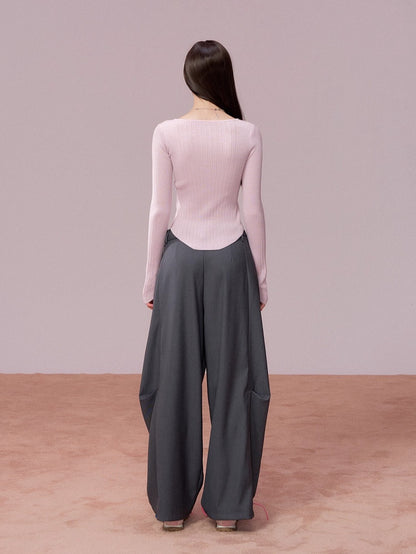 Tailored Drape Wide-Leg Suit Trousers