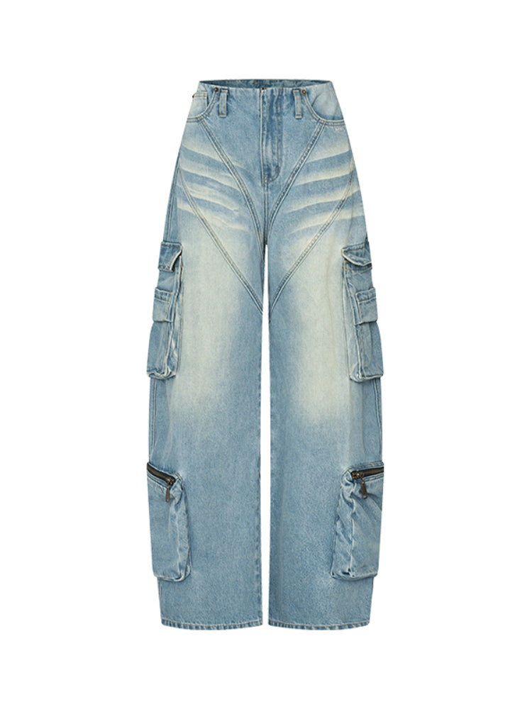 Low-Waist Relaxed Fit Washed Denim Jeans