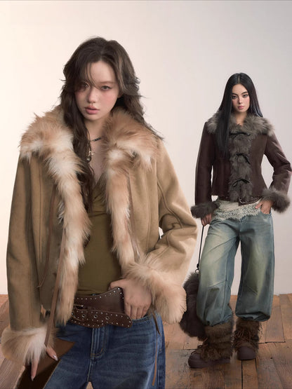 Faux Shearling Bow-Tie Collar Jacket