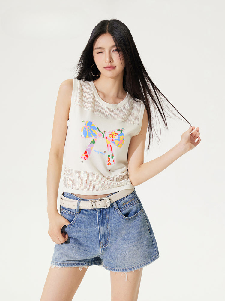 Bowknot Hollow Out Tencel Tank Top - CHINASQUAD