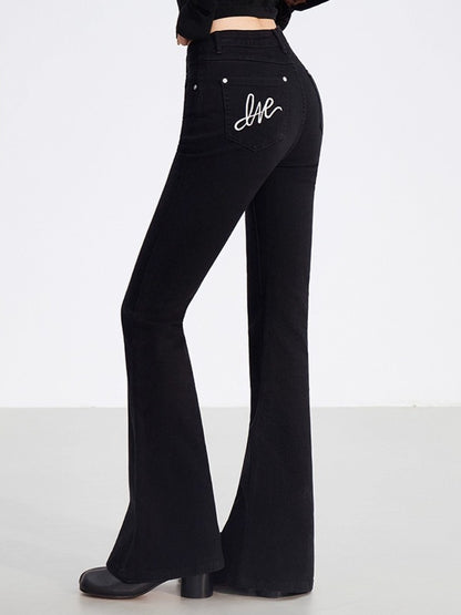 Embroidered Flared Denim Pants
