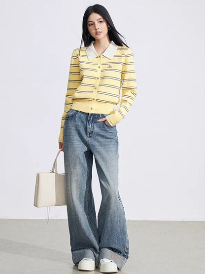 Vintage Wash Embroidered Wide-Leg Jeans