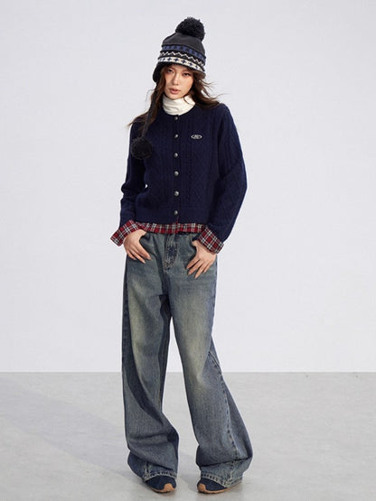 Plaid Patchwork Knit Cardigan