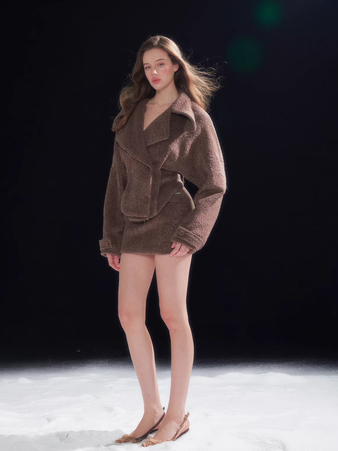 Waist-Cinched Wool Jacket &amp; Midi Skirt Set