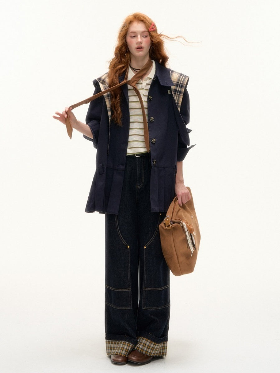 Detachable Bunny-Ear Pleated Trench Coat