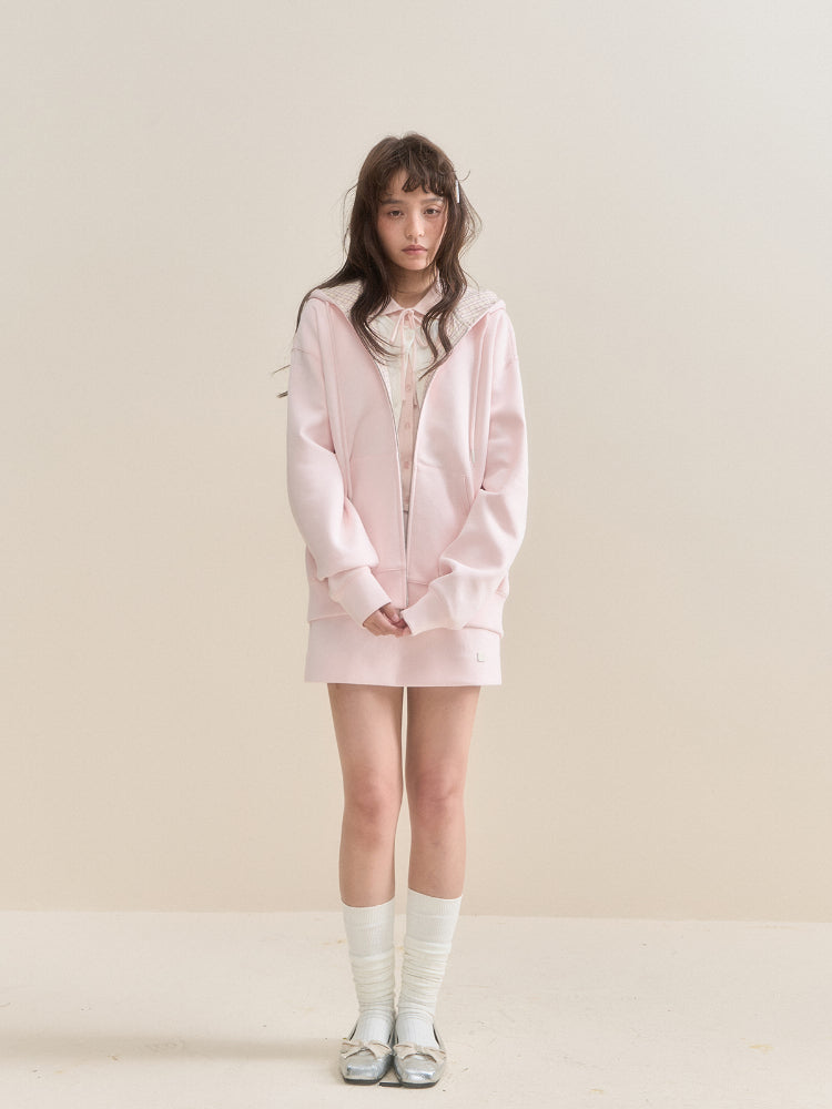 Pink Checkered Little Angel Hoodie &amp; Skirt Set