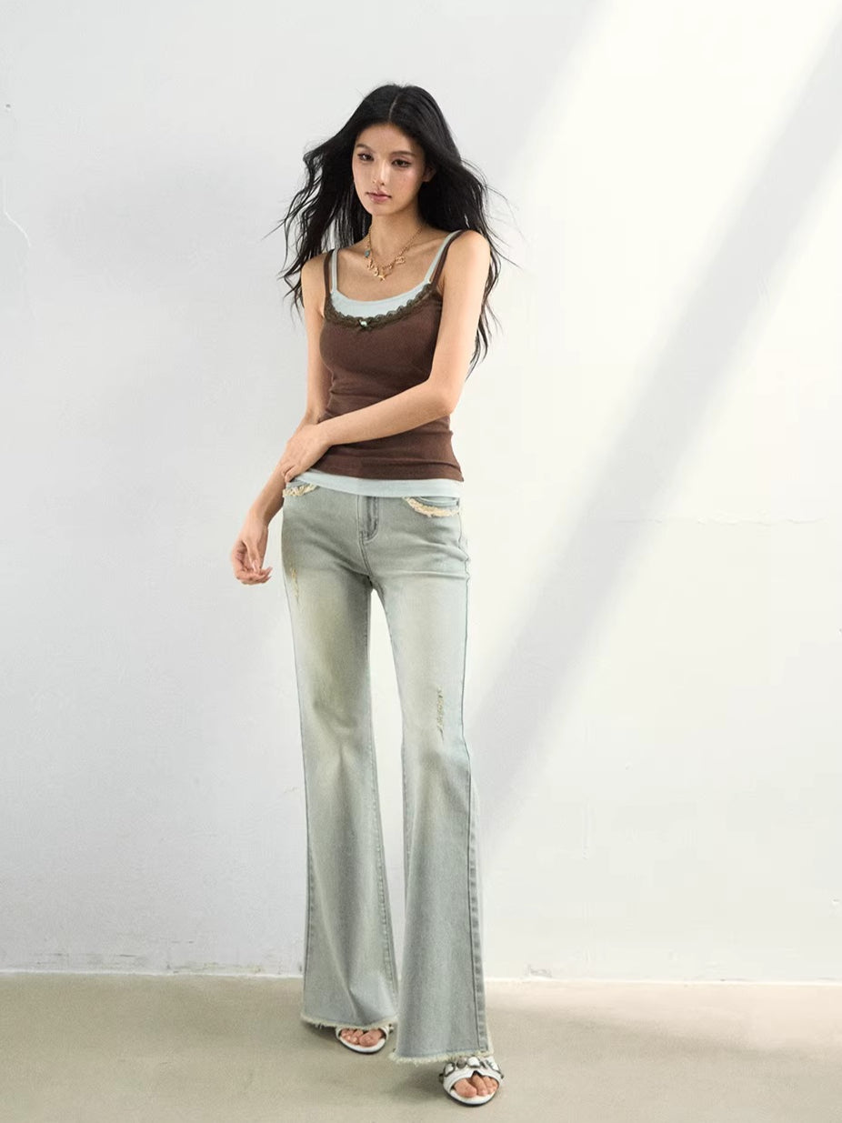 Raw-Edge Slim Flared Denim Jeans