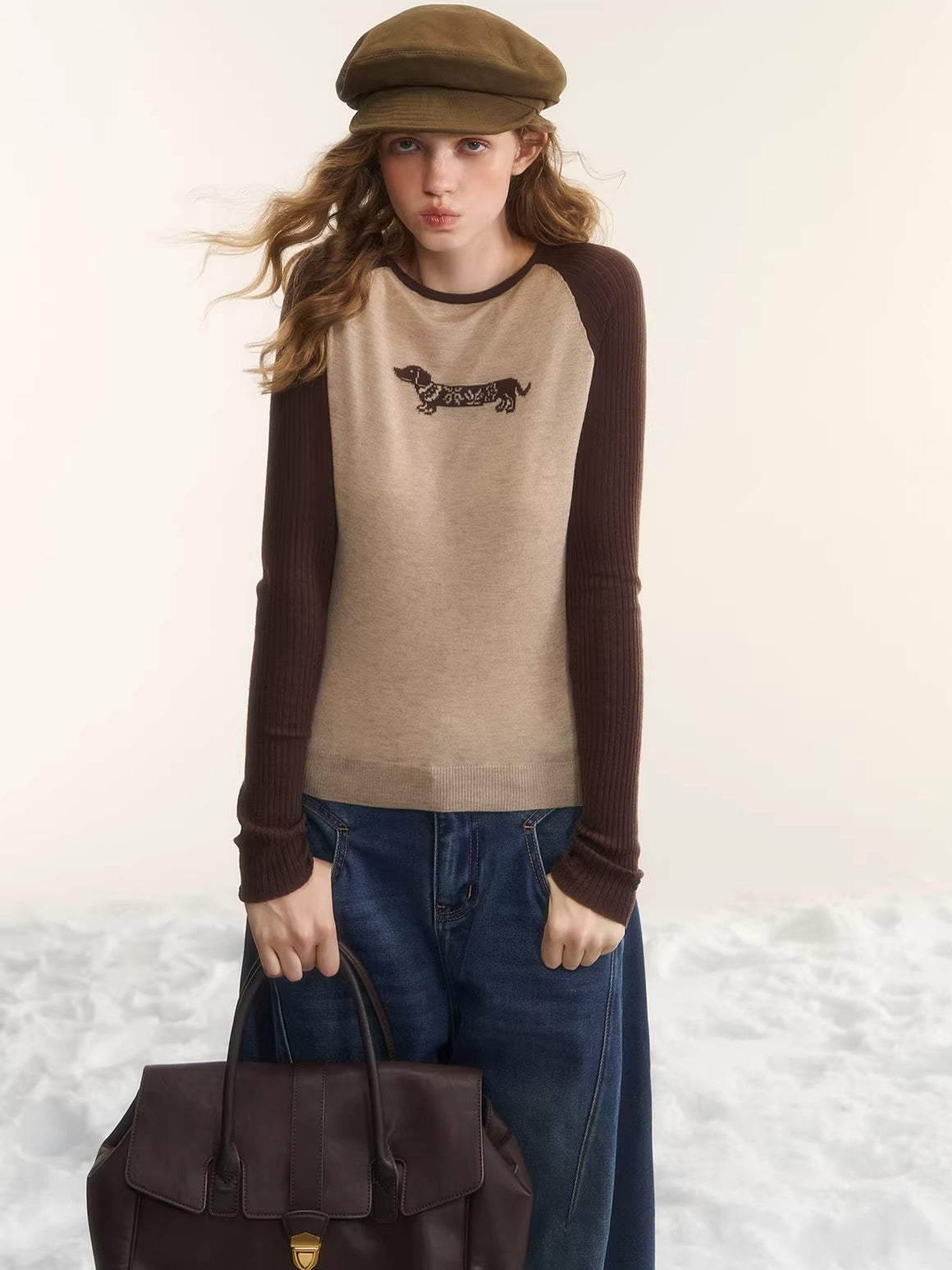 Wool-Blend Jacquard Raglan Knit Top