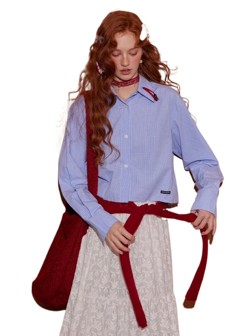 Plaid Cropped Frayed-Hem Shirt - CHINASQUAD