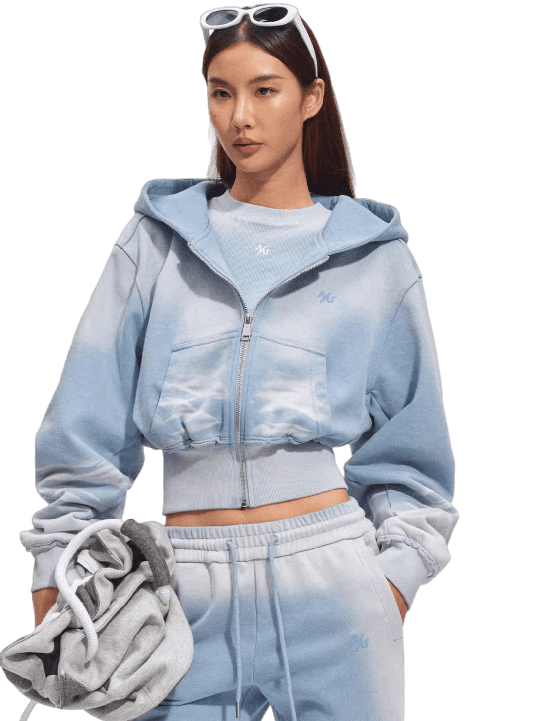 Waist-Cinching Silhouette Cropped Hooded Sweatshirt