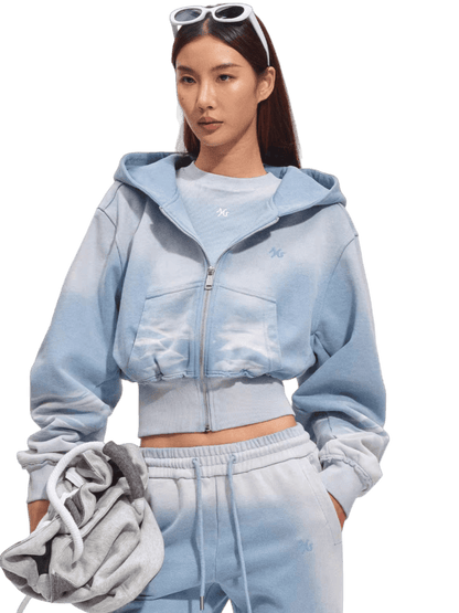 Waist-Cinching Silhouette Cropped Hooded Sweatshirt