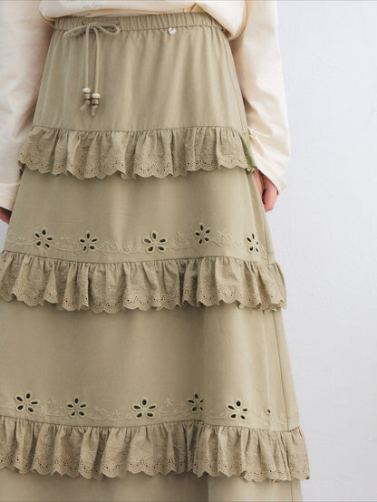 Bohemian Tiered Embroidered Maxi Skirt