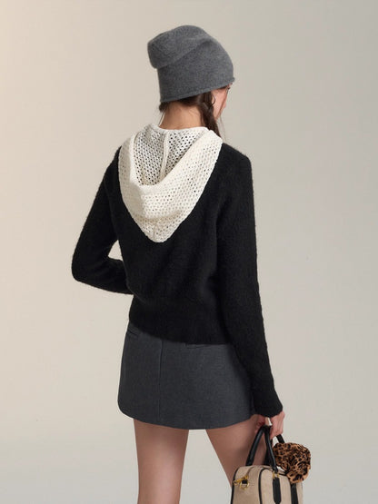 Openwork Hooded Knit Cardigan