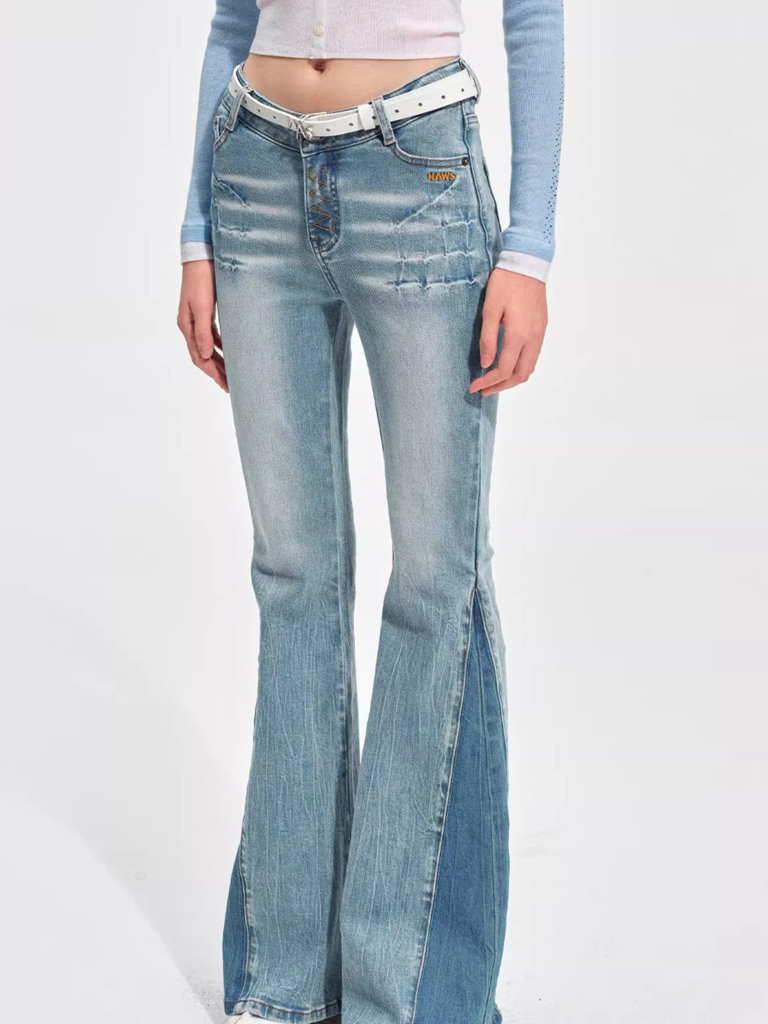Vintage-Washed Skinny Micro-Flare Denim Jeans