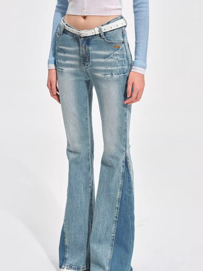 Vintage-Washed Skinny Micro-Flare Denim Jeans