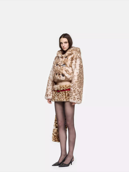 Leopard-Print Hooded Knit Jacket